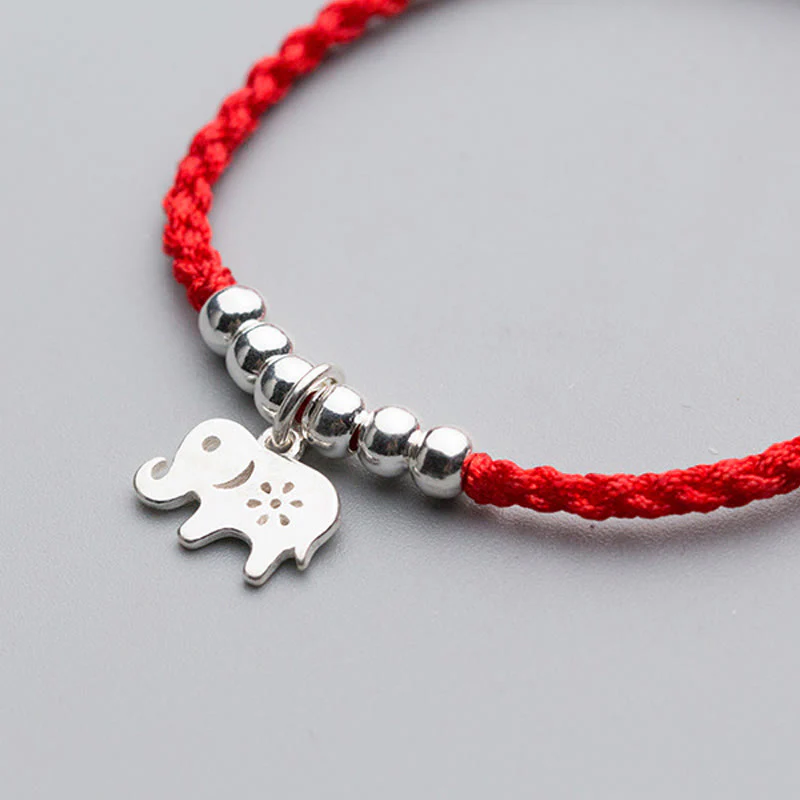 Buddha Stones 925 Sterling Silver Beads Snowflake Elephant Red String Luck Bracelet