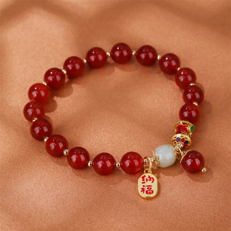 Buddha Stones Natural Red Agate Jade Confidence Fortune Blessing Charm Bracelet