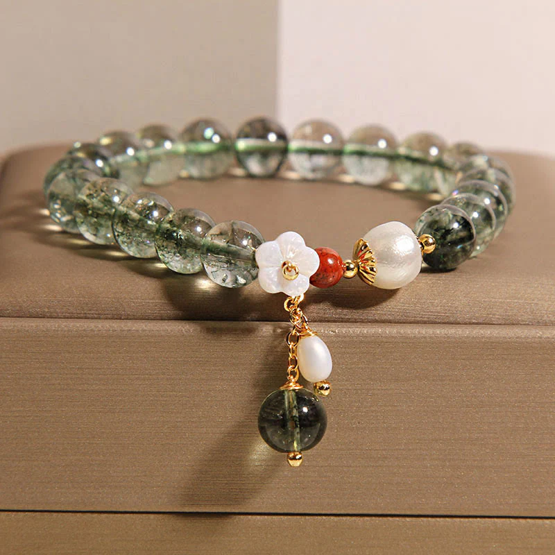 Buddha Stones Natural Green Phantom Pearl Shell Flower Positive Bracelet