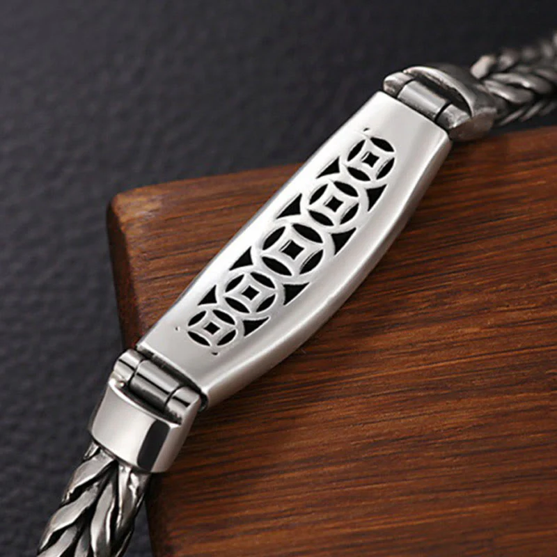 Buddha Stones Tibetan Copper Weave Om Mani Padme Hum Relief Vajra Peace Metal Bracelet