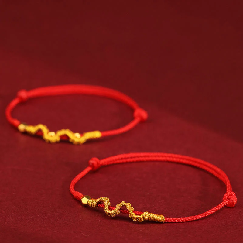 Buddha Stones 999 Gold Year of the Snake Handmade Luck Strength Braided Bracelet Anklet