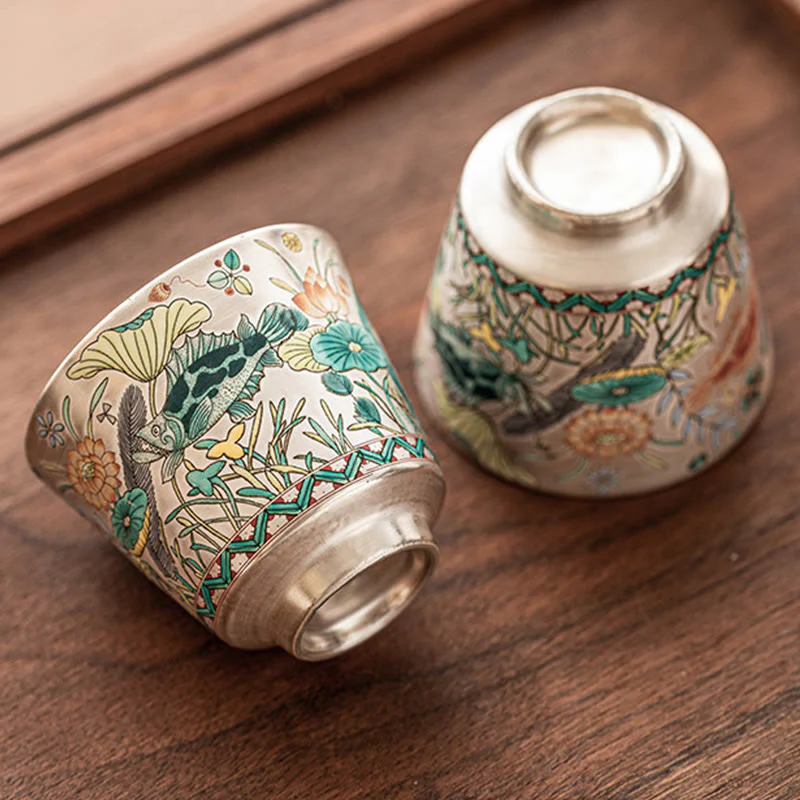 Buddha Stones Fish Lotus Seaweed Teacup Kung Fu Tea Cup 45ml With Gift Box