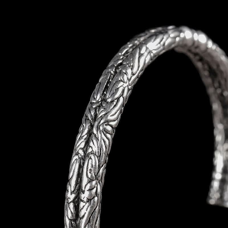 Buddha Stones Flower Dragon Pattern Engraved Balance Cuff Bracelet Bangle