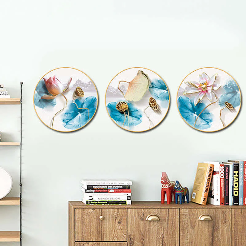Buddha Stones 3Pcs Lotus Flower Meditation Enlightenment Wall Art Stickers