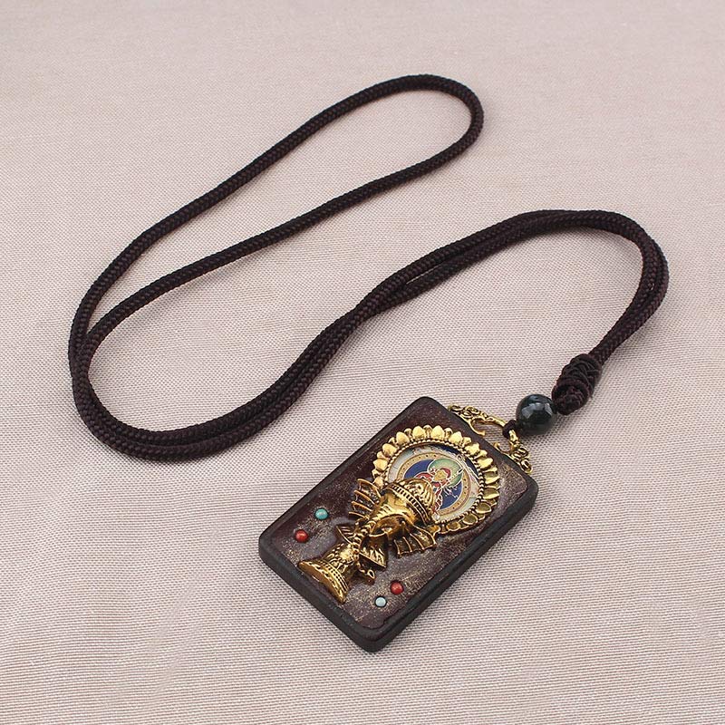 Buddha Stones Ebony Wood Elephant God of Fortune Buddha Blessing Necklace String Pendant