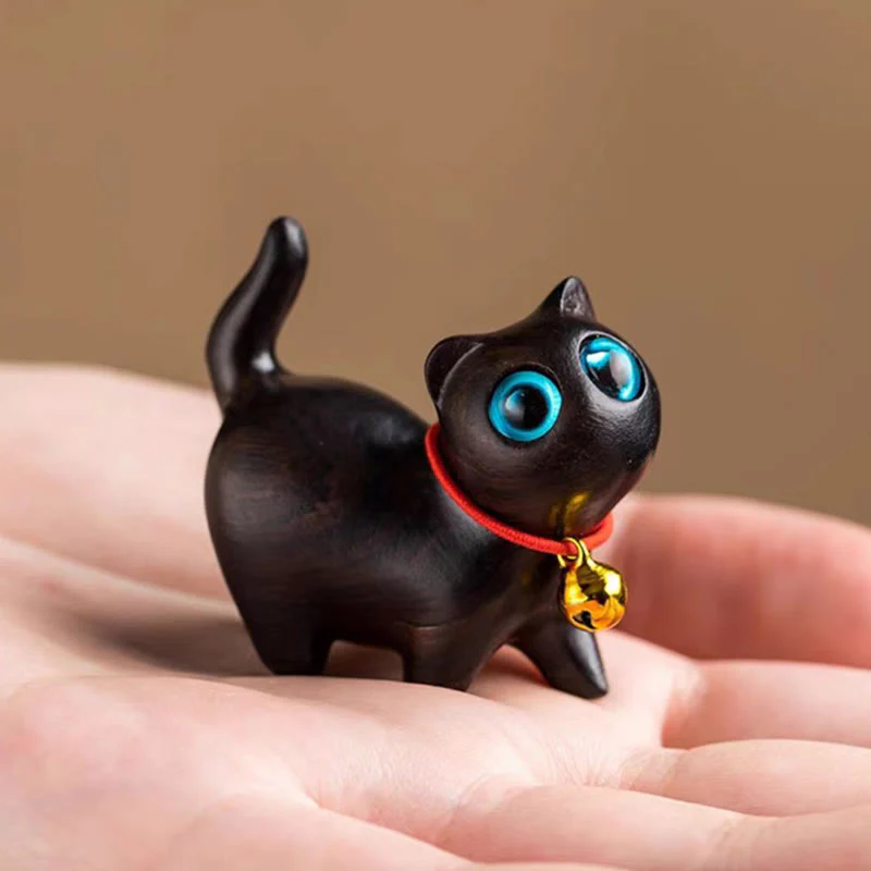 Buddha Stones Green Sandalwood Small Leaf Red Sandalwood Cute Cat Animals Soothing Peace Decoration