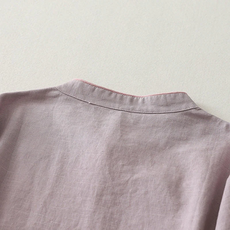 Buddha Stones Plain Slanted Buttons Cotton Linen Women's Shirt