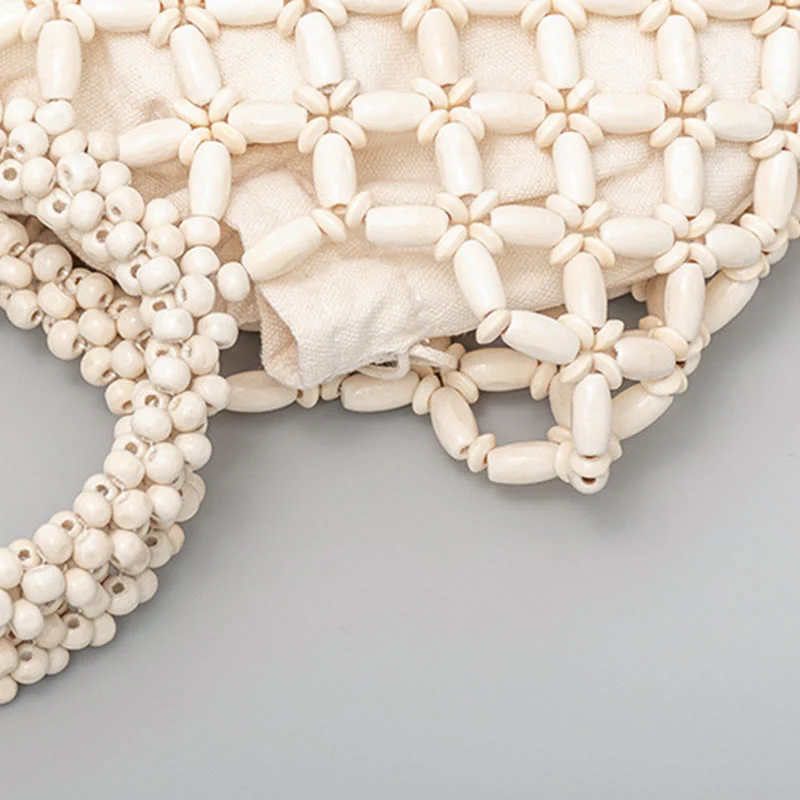 Buddha Stones Hand-woven Lozenge Wooden Beads Handbag