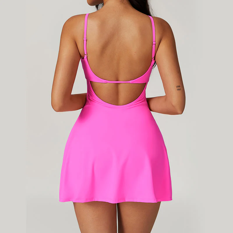 Buddha Stones Solid Backless Tennis Yoga Women Sports Dress