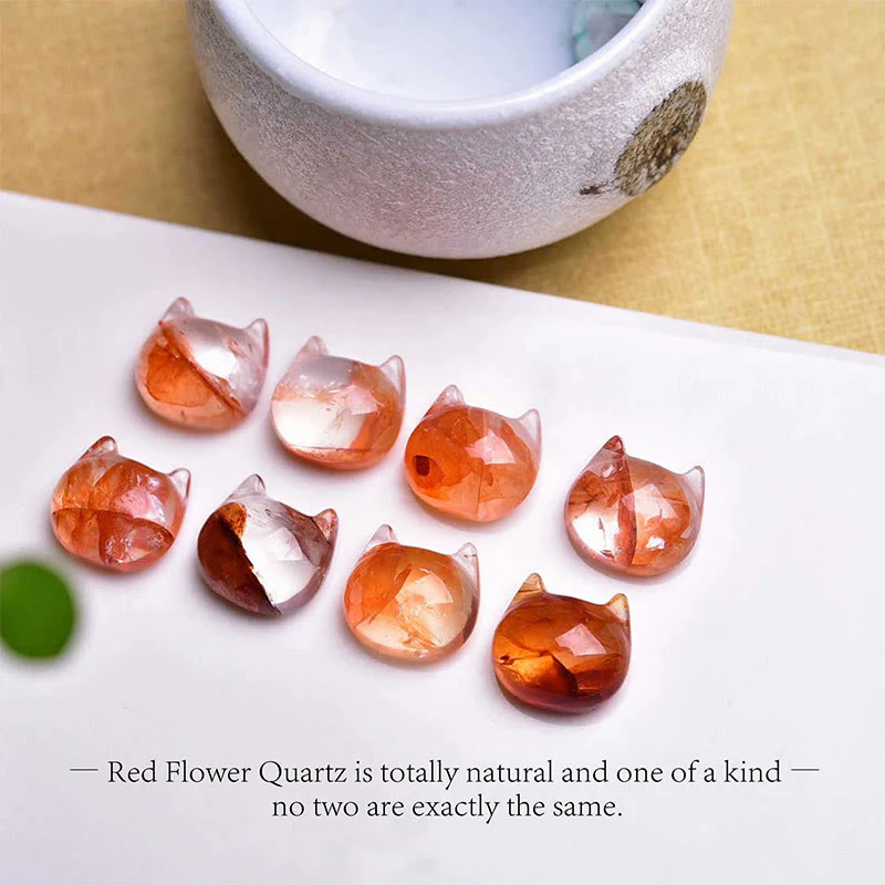 Buddha Stones 925 Sterling Silver Faceless Cat Head Natural Red Flower Quartz Passion Bracelet