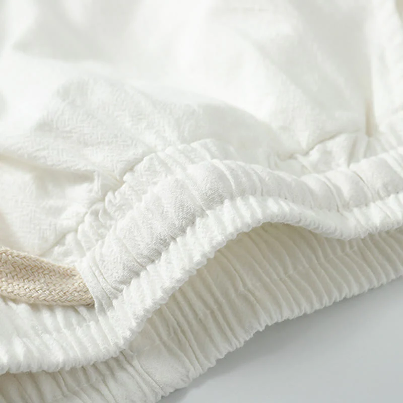 Buddha Stones 2Pcs Summer V-Neck Cotton Shirt Pants With Pockets Men's Meditation Cloth Set