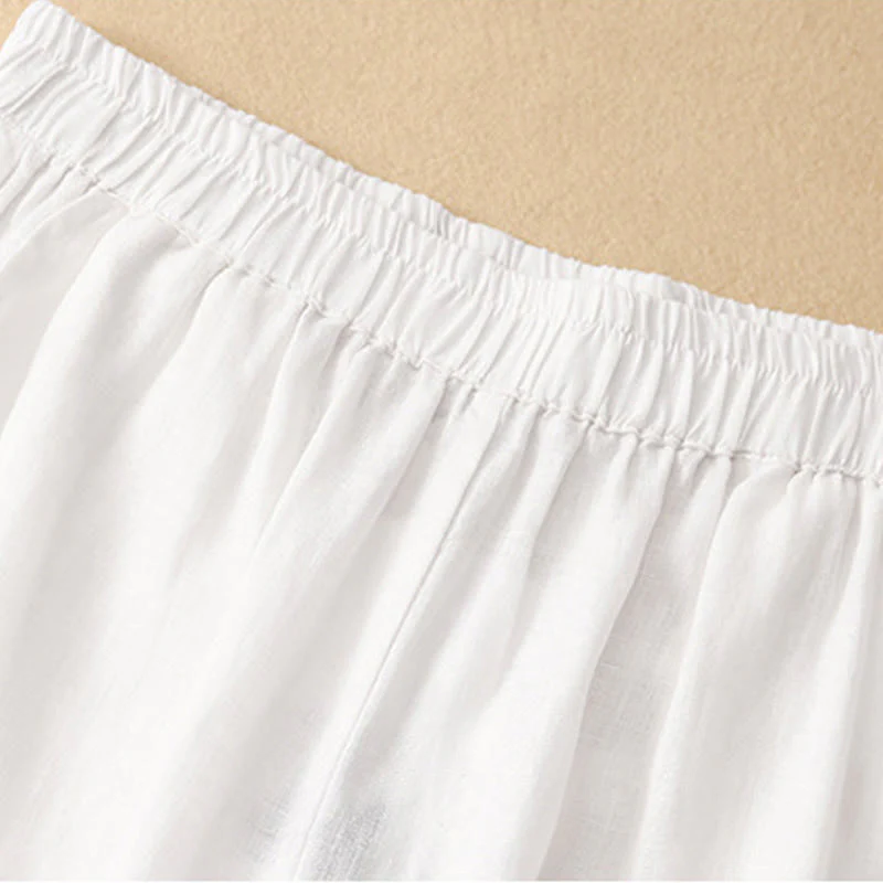 Buddha Stones Casual Plain Cropped Pants Women's Cotton Linen Harem Pants With Pockets