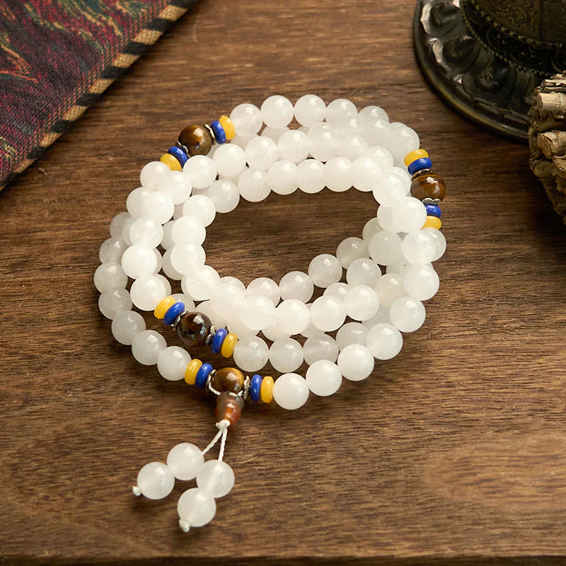 Buddha Stones 108 Mala Beads Natural Quartzite Wealth Luck Bracelet
