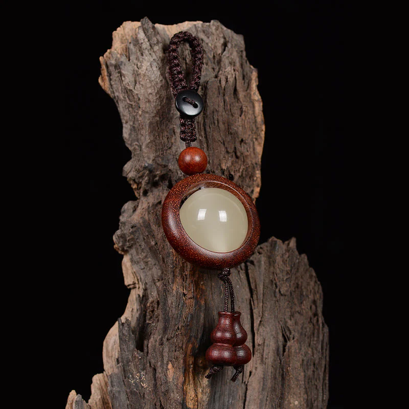 Buddha Stones Red Sandalwood Ebony Wood Green Sandalwood Luminous Lucky Bead Gourd Peace Key Chain