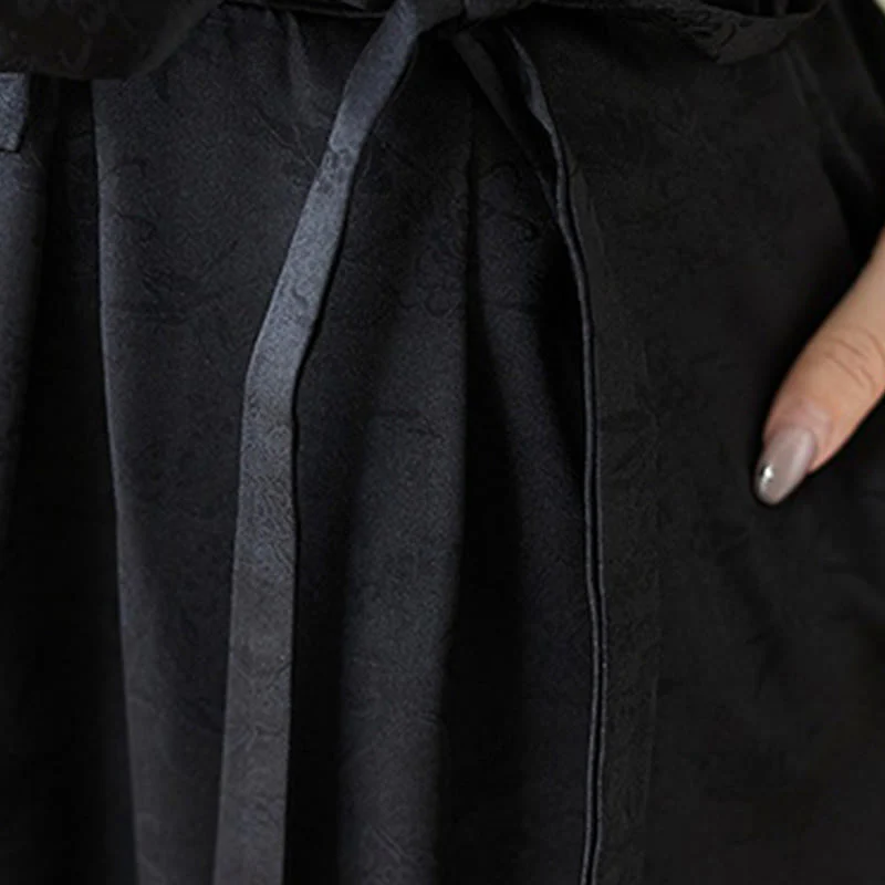 Buddha Stones Casual Jacquard Lace-up Cotton Women's Wide Leg Pants With Pockets