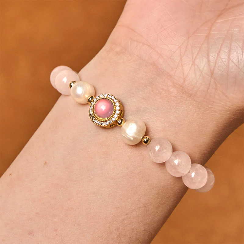 Buddha Stones Pink Crystal Pearl Warmth Bracelet