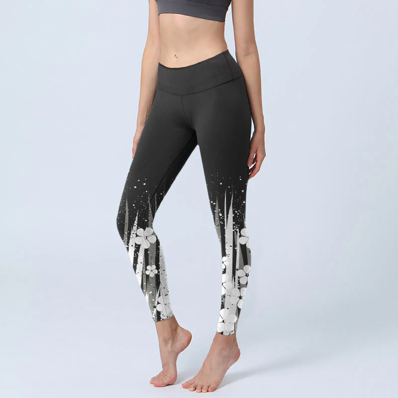 Buddha Stones White Flowers Aquatic Plants Pattern Print Gym Leggings Women's Yoga Pants