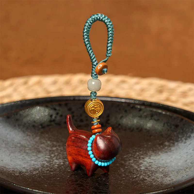 Buddha Stones Hetian Jade Natural Sandalwood Red Sandalwood Green Sandalwood Fu Character Abundance Key Chain