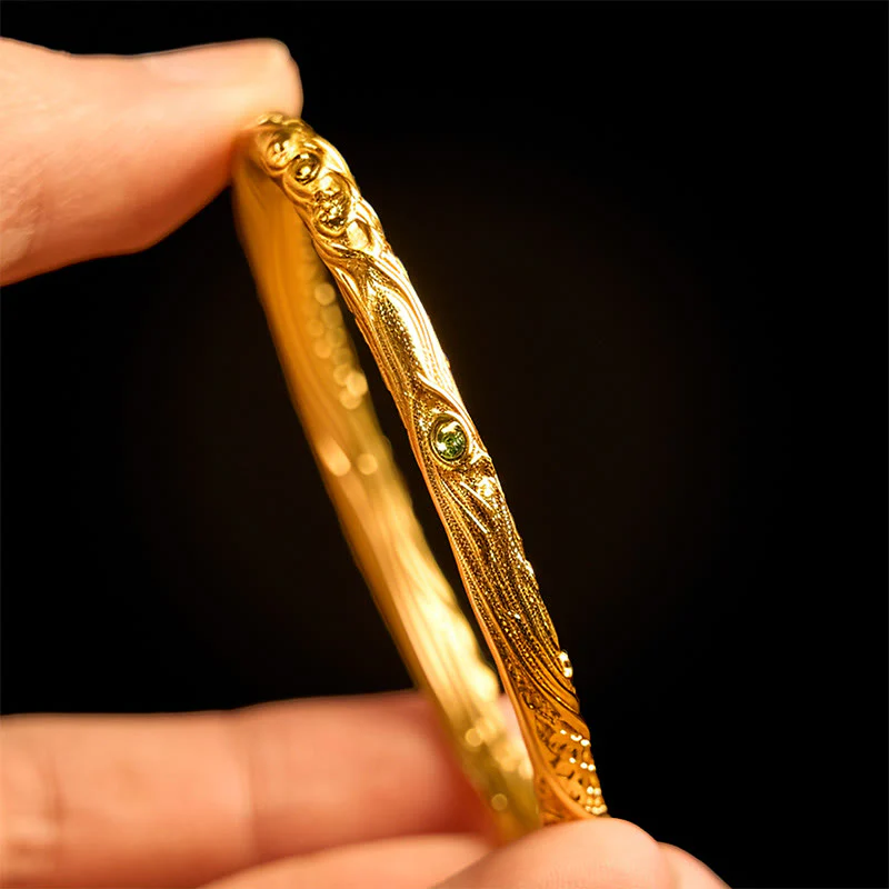 Buddha Stones Hollow Universe Circle Design Copper Plated Gold Wealth Bracelet Bangle