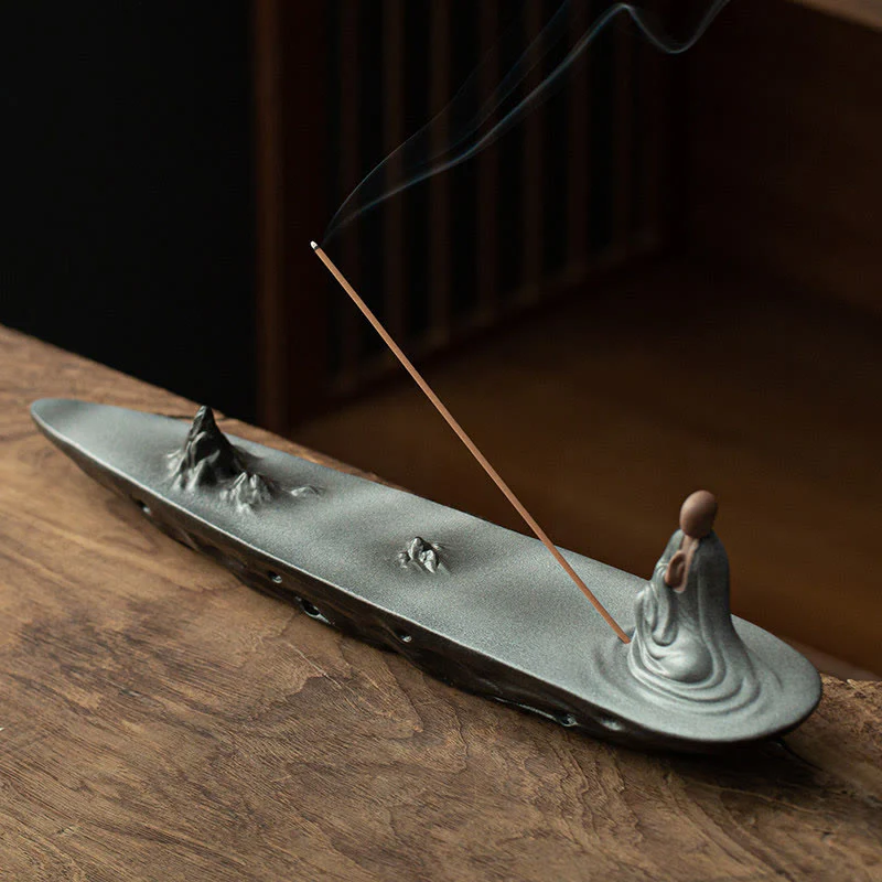 Buddha Stones Buddha Monk Ceramic Sea Wave Mountain Blessing Incense Burner Decoration