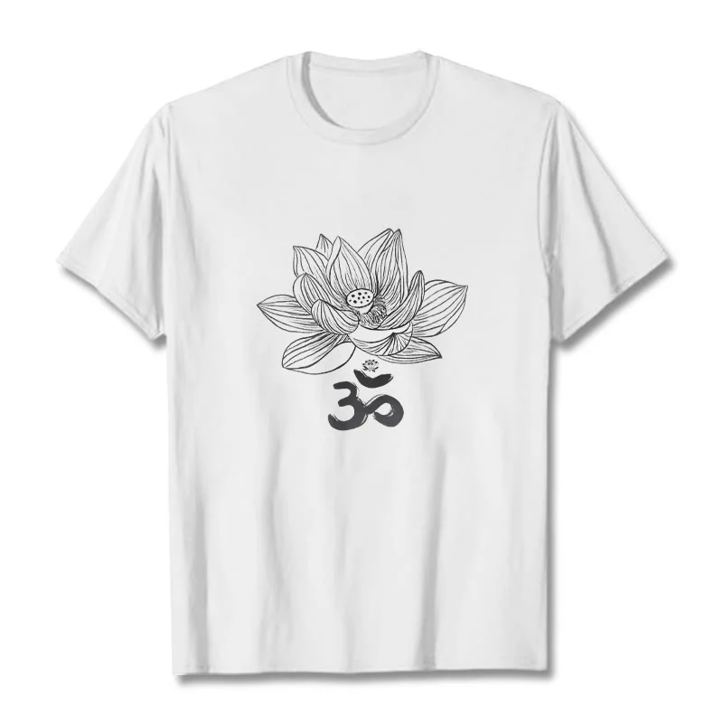 Buddha Stones Om Lotus Sketch Cotton Tee T-shirt
