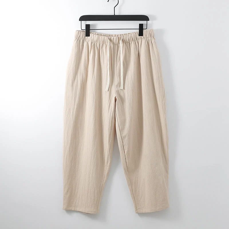 Buddha Stones 2Pcs Cotton Kimono Ankle-Length Pants Men's Meditation Cloth Set