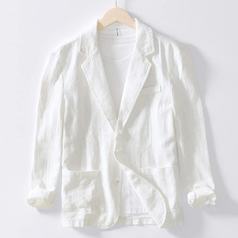 Buddha Stones Long Sleeve Button Placket Design Men's Cotton Linen Jacket Shirt With Pockets