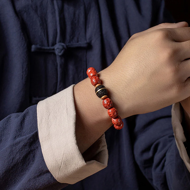 Buddha Stones Natural Cinnabar Ebony Calm Blessing Bracelet