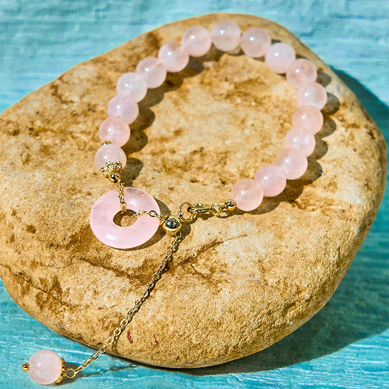 Buddha Stones Natural Pink Crystal Beads Peace Buckle Self-acceptance Bracelet