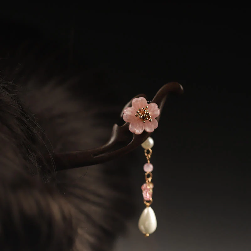 Buddha Stones Ebony Flower Butterfly Blessing Hairpin