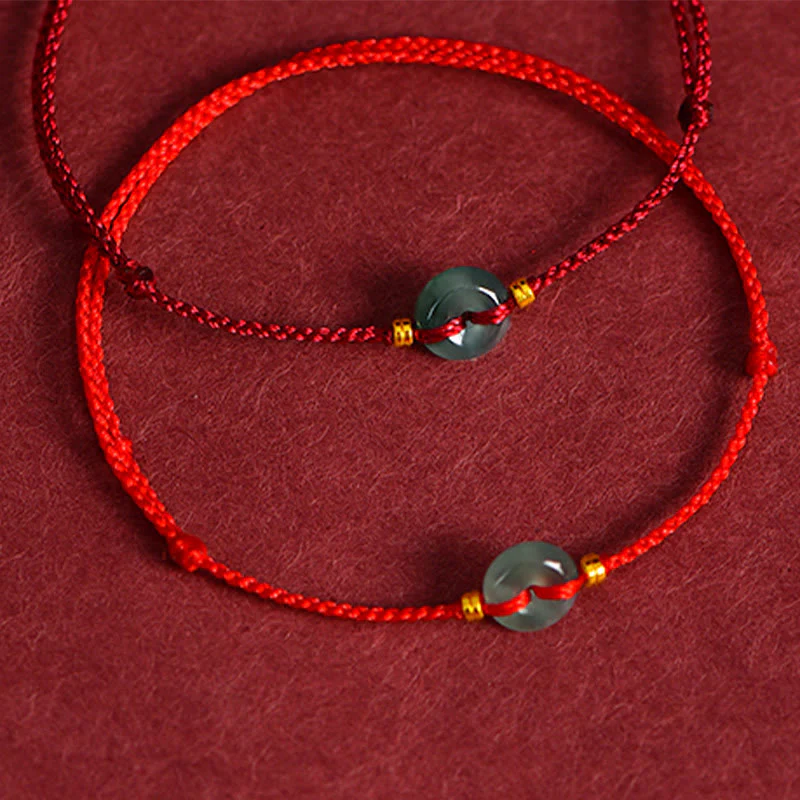 Buddha Stones Peace Buckle Copper Coins Jade Red String Connection Bracelet Anklet