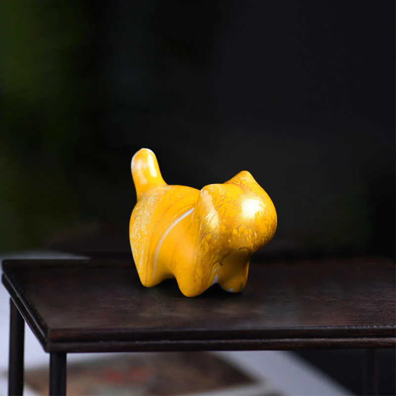 Buddha Stones Mini Lovely Cat Ebony Wood Lacquer Craft Peace Decoration