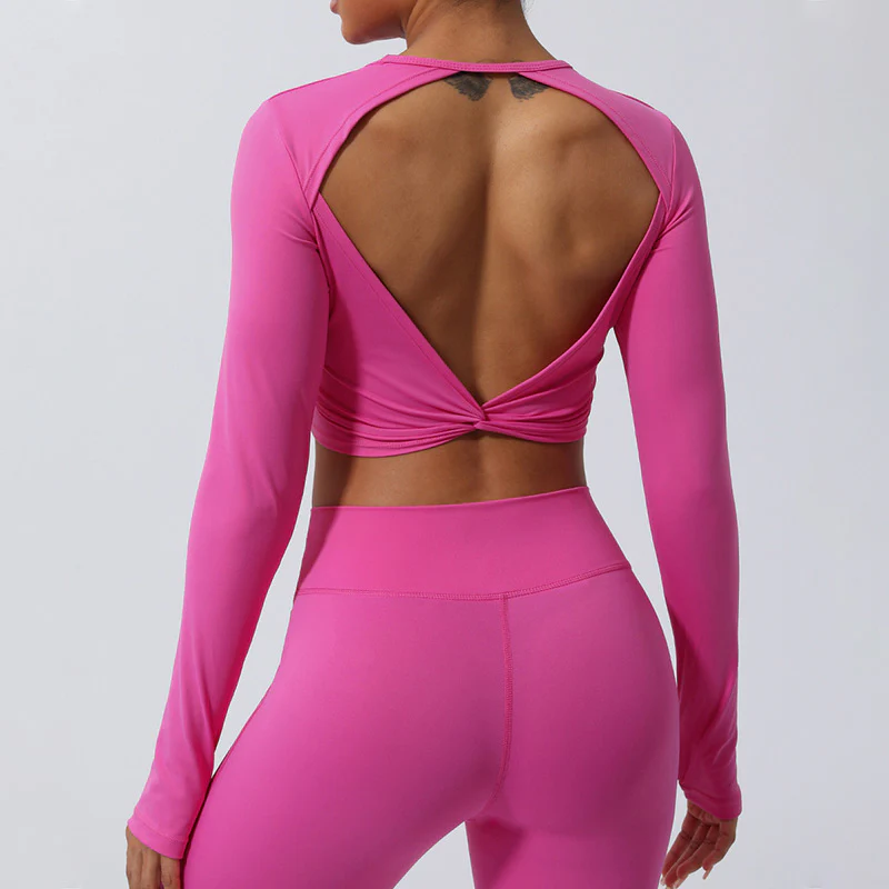 Buddha Stones Women Workout Long Sleeve Crisscross Backless Top Tee Leggings Sports Fitness Yoga Outfit