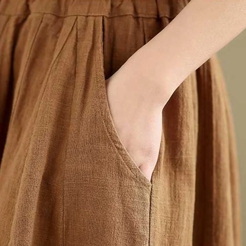 Buddha Stones Spring Casual Simple Design Women's Cotton Linen Harem Pants With Pockets