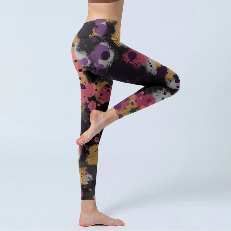 Buddha Stones Splatter Print Exercise Leggings Women's Yoga Pants