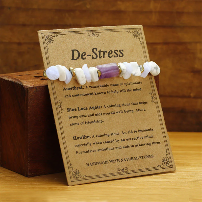 Buddha Stones De-Stress Amethyst Blue Lace Agate Howlite Healing Bracelet