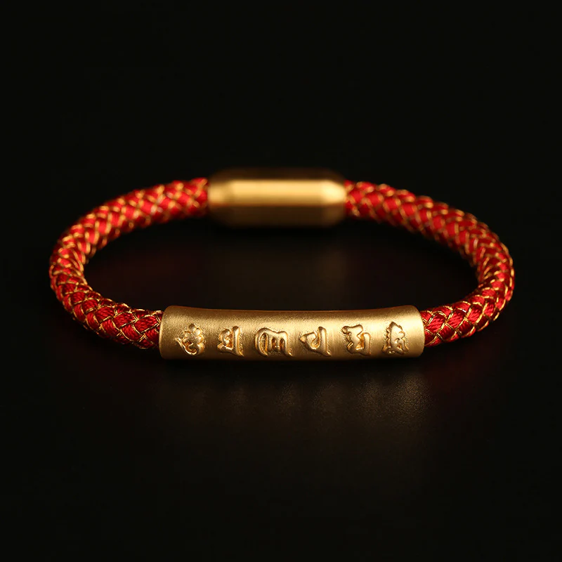 Buddha Stones Handmade 999 Sterling Silver Om Mani Padme Hum Protection Dragon Scale Braided Magnetic Buckle Bracelet