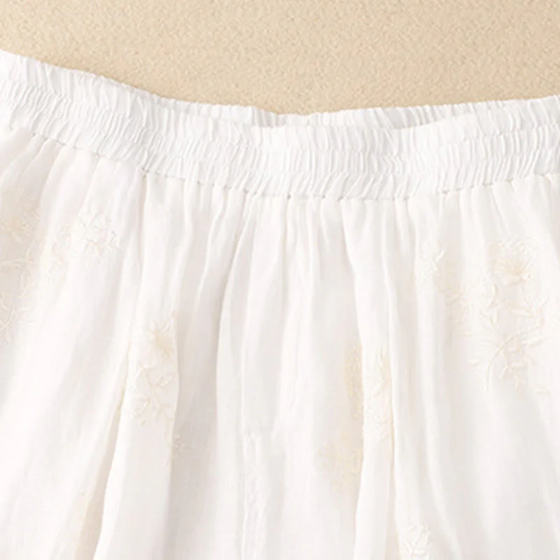 Buddha Stones Embroidered Pattern Women's Cotton Linen Harem Pants With Pockets