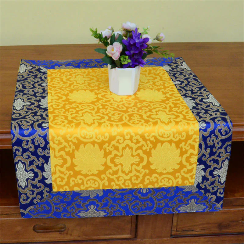Buddha Stones Brocade Prayer Altar Flower Vajra Dragon Pattern Auspicious Symbols Table Runner