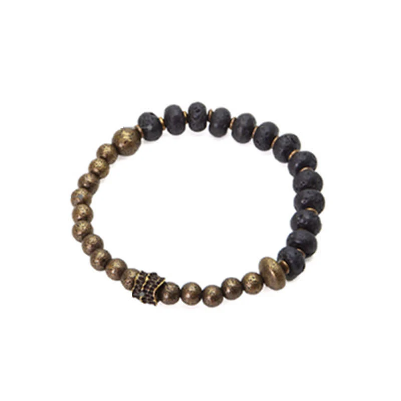 Buddha Stones Lava Rock Stone Copper Balance Cuff Bracelet Bangle