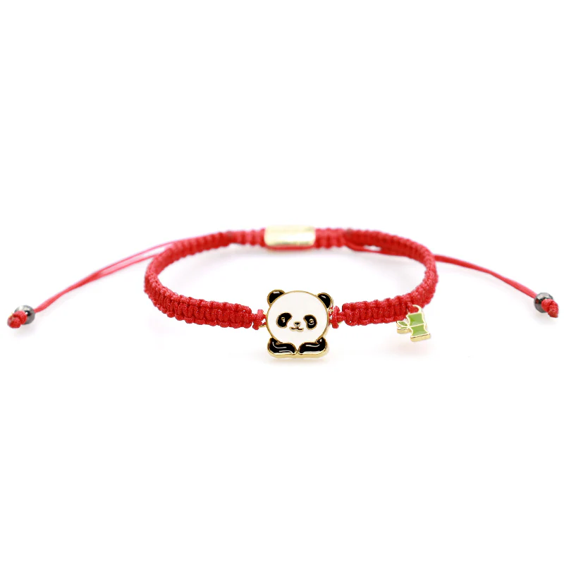 Buddha Stones Tibetan Handmade Panda Bamboo Lucky Red String Bracelet
