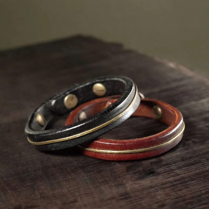 Buddha Stones Vintage Leather Copper Brass Wire Healing Bangle Bracelet