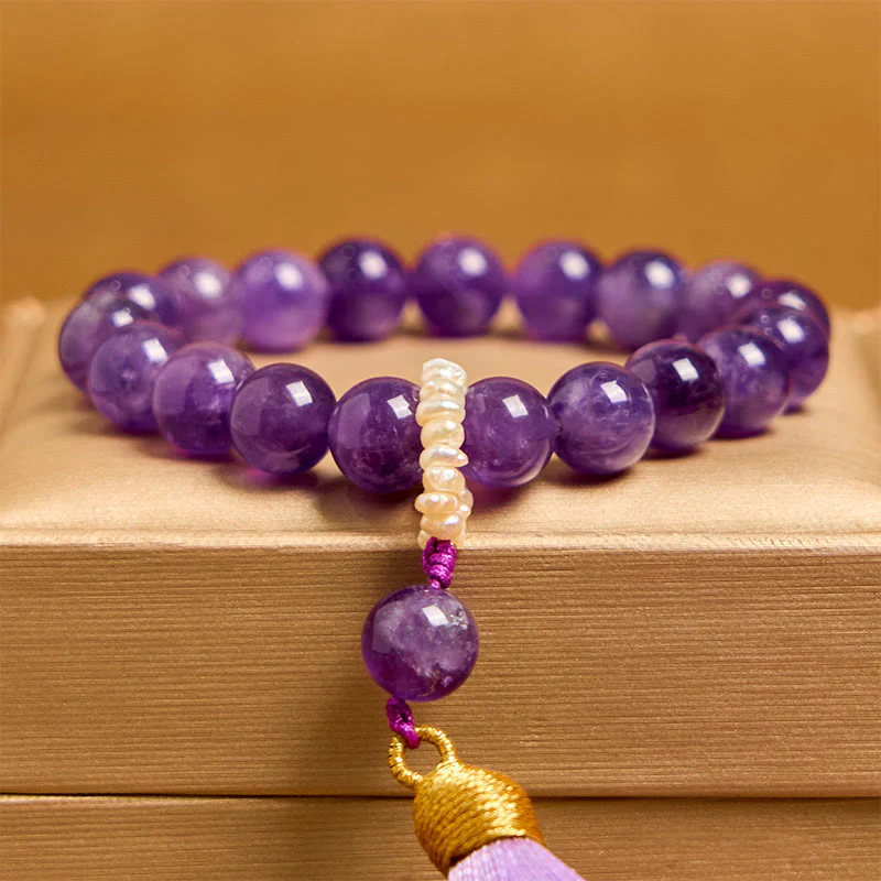 Buddha Stones Natural Amethyst Beads Meditation Tassels Bracelet
