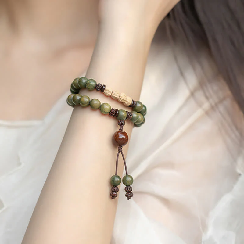 Buddha Stones Green Sandalwood Positive Peace Bracelet