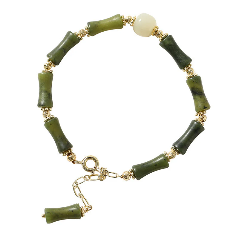 Buddha Stones Glass Bead Bamboo Luck Strength Chain Bracelet