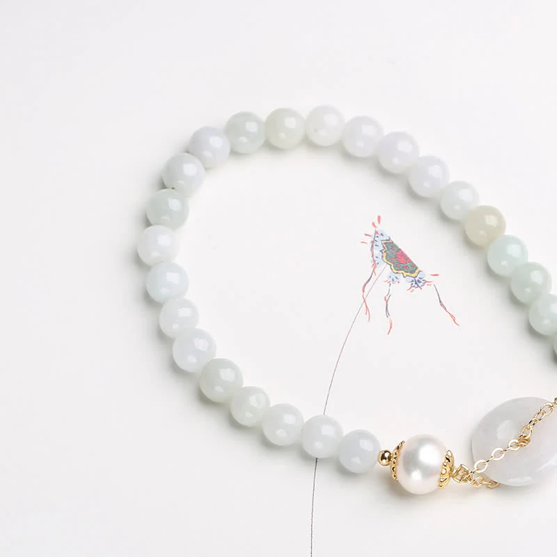Buddha Stones Natural Jade Pearl Peace Buckle Prosperity Luck Bracelet