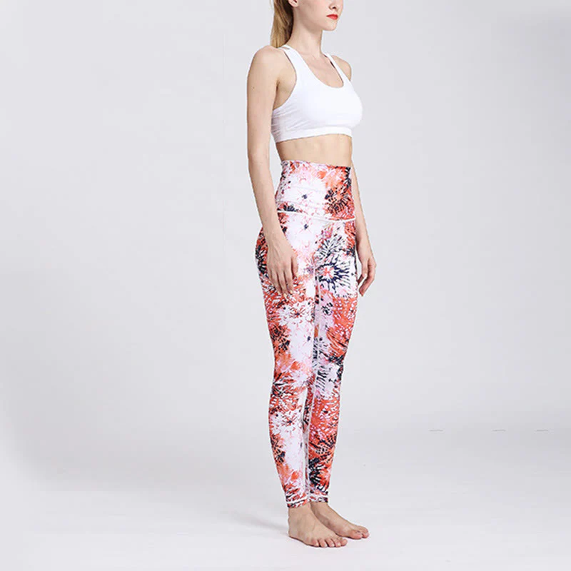 Buddha Stones Red Pink Flowers Print Sports Fitness Yoga High Waist Leggings Women's Yoga Pants