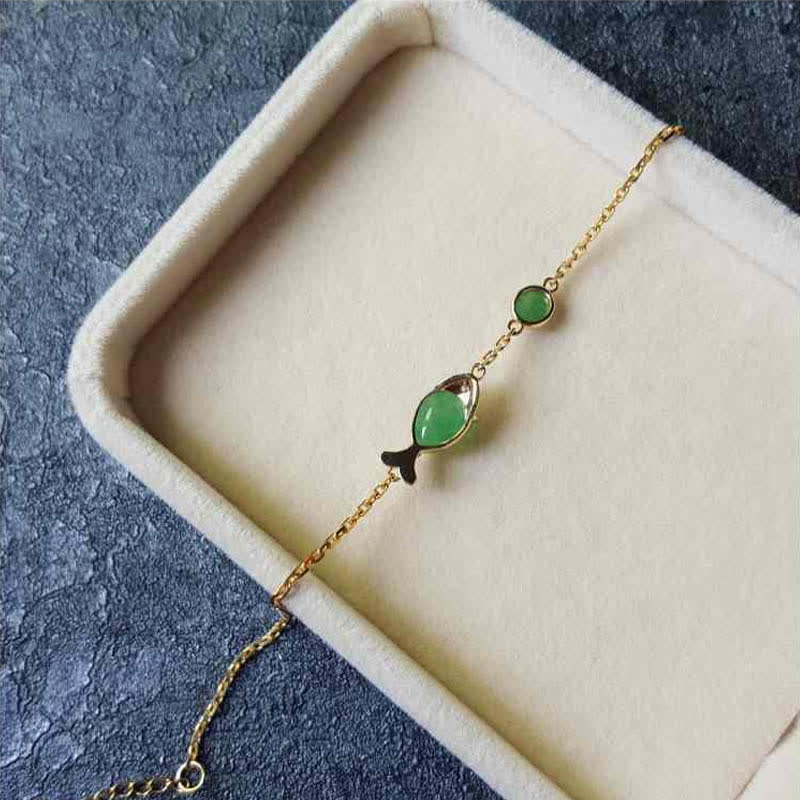 Buddha Stones Green Chalcedony Koi Fish Courage Strength Bracelet