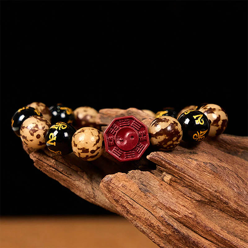 Buddha Stones Bodhi Seed Om Mani Padme Hum Bagua Yin Yang Cinnabar Carved Calm Bracelet
