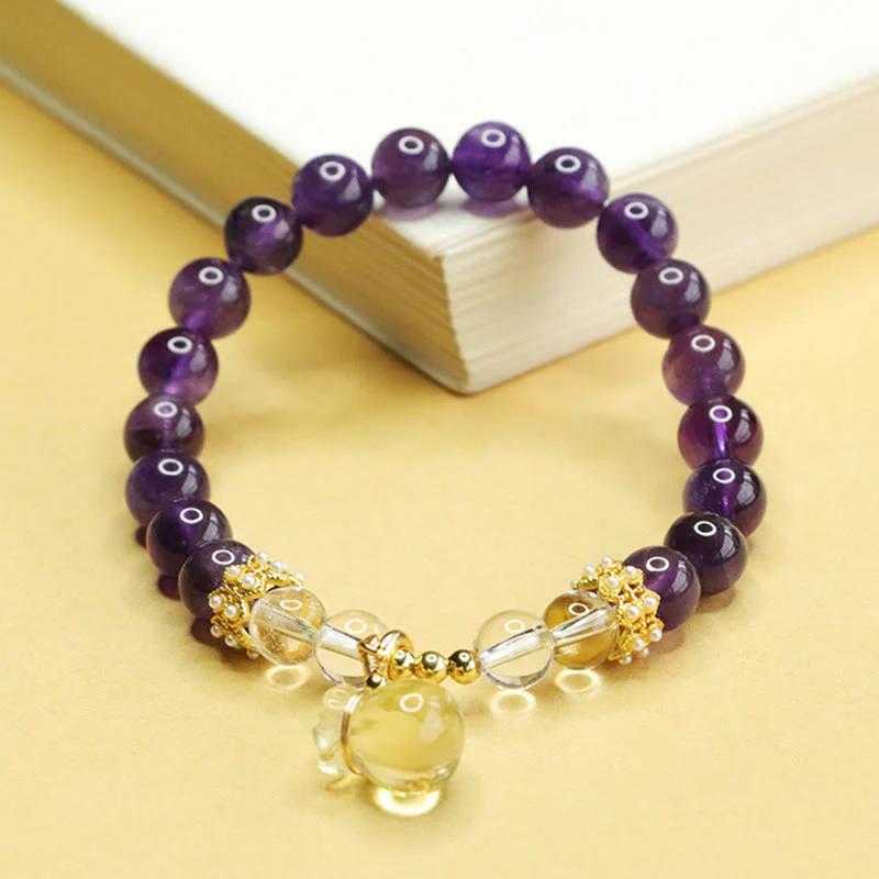 Buddha Stones Natural Amethyst Citrine Money Bag Balance Bracelet